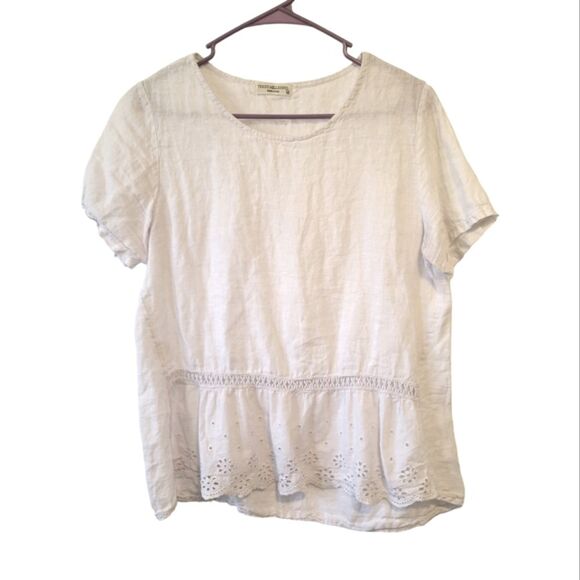 Terzo Millennio Tops - Terzo Millennio White Lace Eyelet 100% Linen Blouse Size Medium Lagenlook